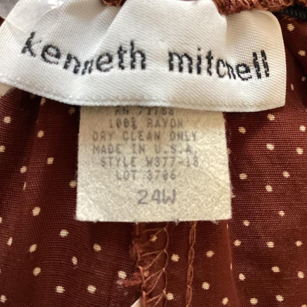 VINTAGE KENNETH MITCHELL WOMAN PLUS 24W RAYON BROWN PANTS WITH TINY POLKA DOTS - Picture 10 of 10